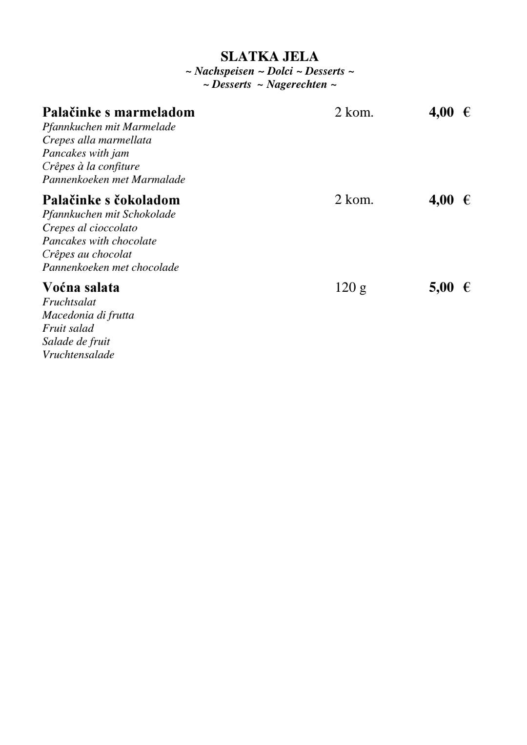 Menu di Restaurant Ante 