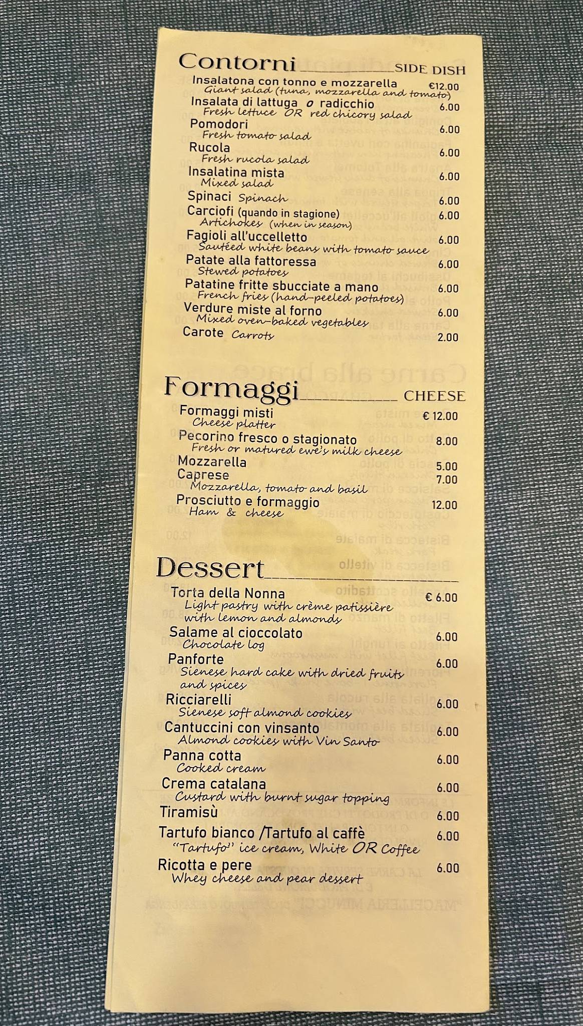 Menu di Antica Trattoria Papei 