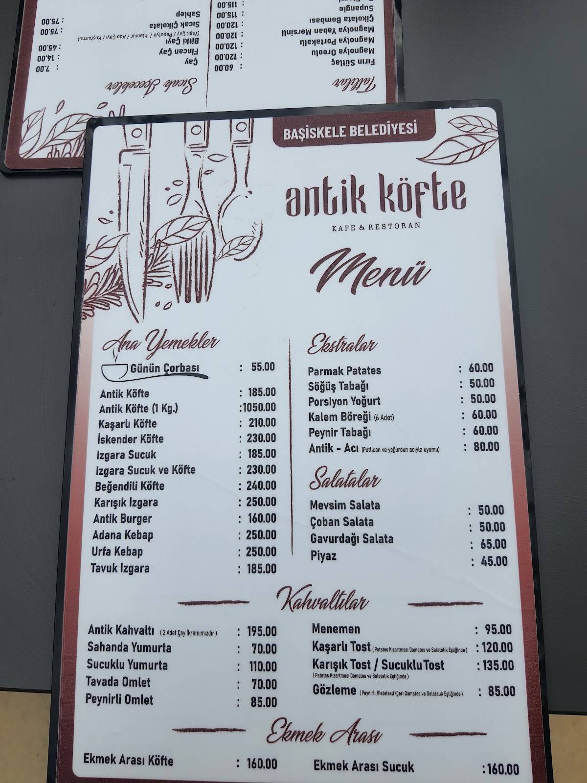 Menu de Antikkapi Restaurant
