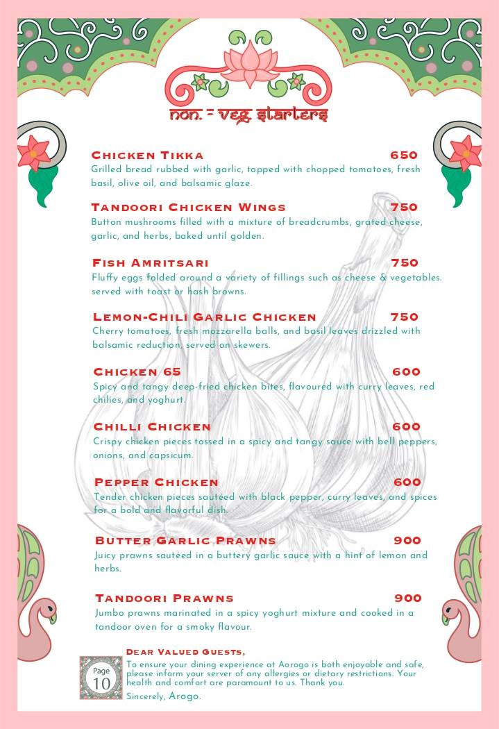 Arogo Restaurant menu