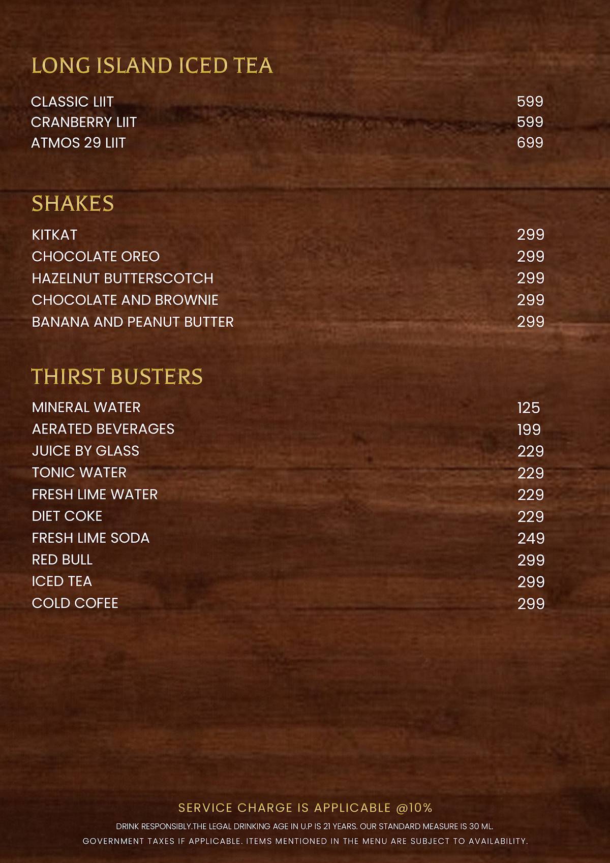Atmos29 RestoBar & Club menu