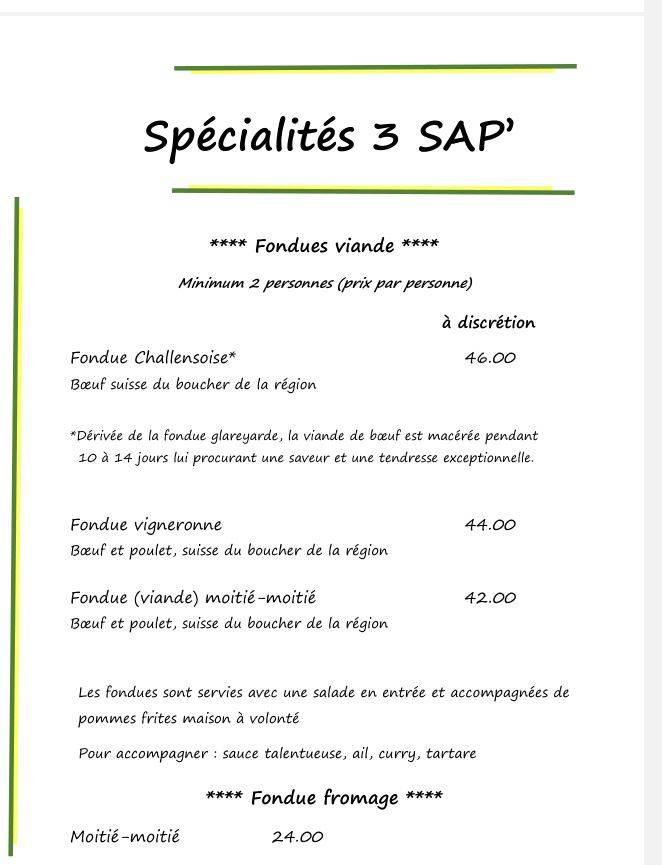 Menu de Restaurant Aux 3 Sapins - Echallens