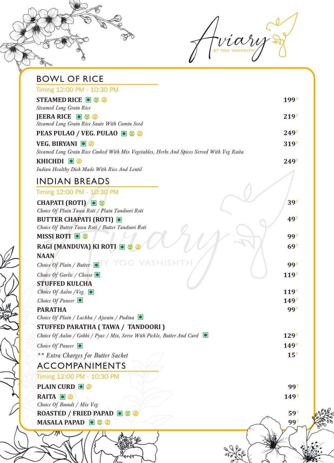 Aviary Cafe Rishikesh menu