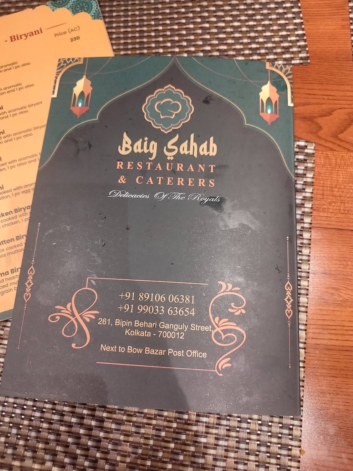 BAIG SAHAB RESTAURANT & CATERERS menu