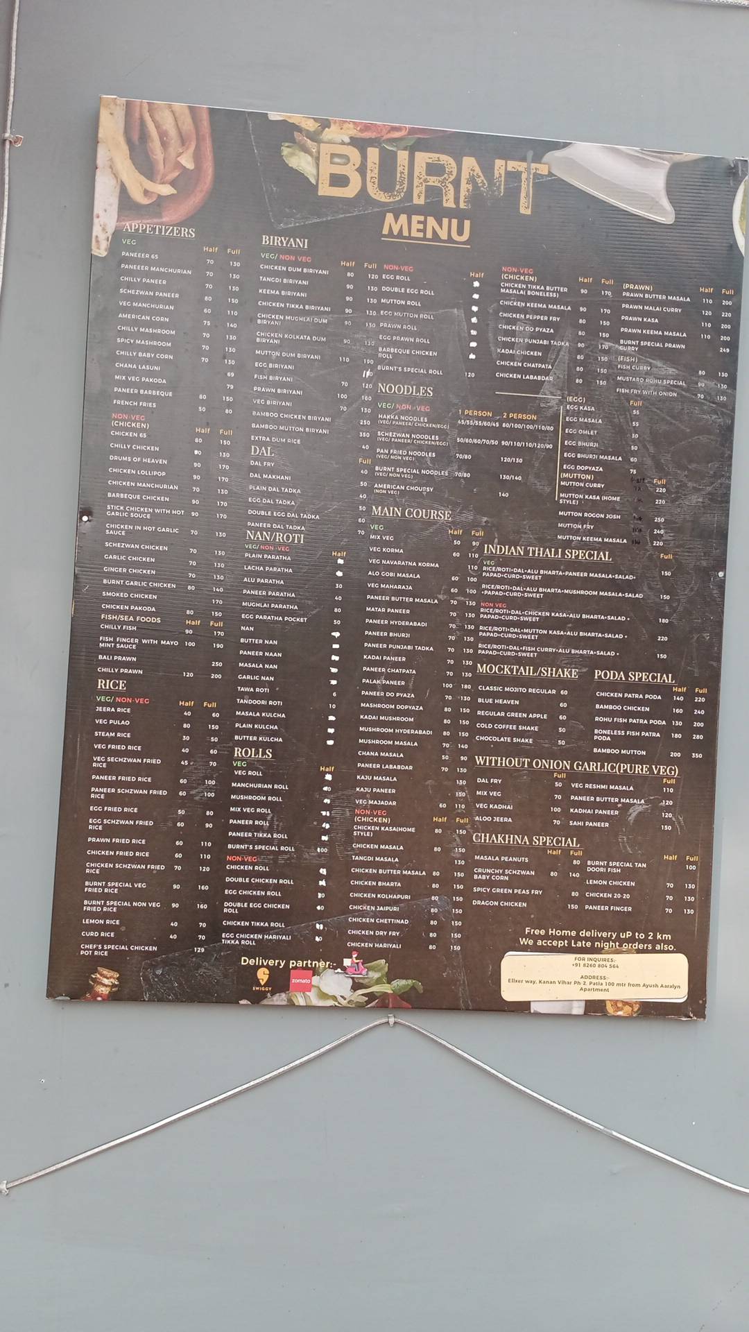 BURNT INDIAN CLOUD KITCHEN menu