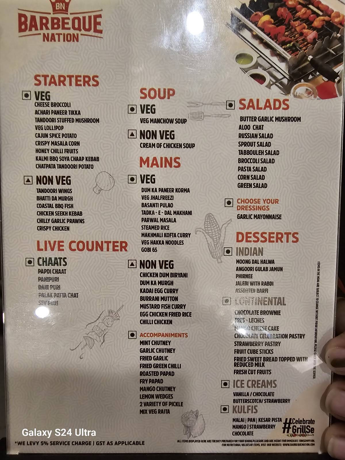 Barbeque Nation- Park Street, Kolkata menu