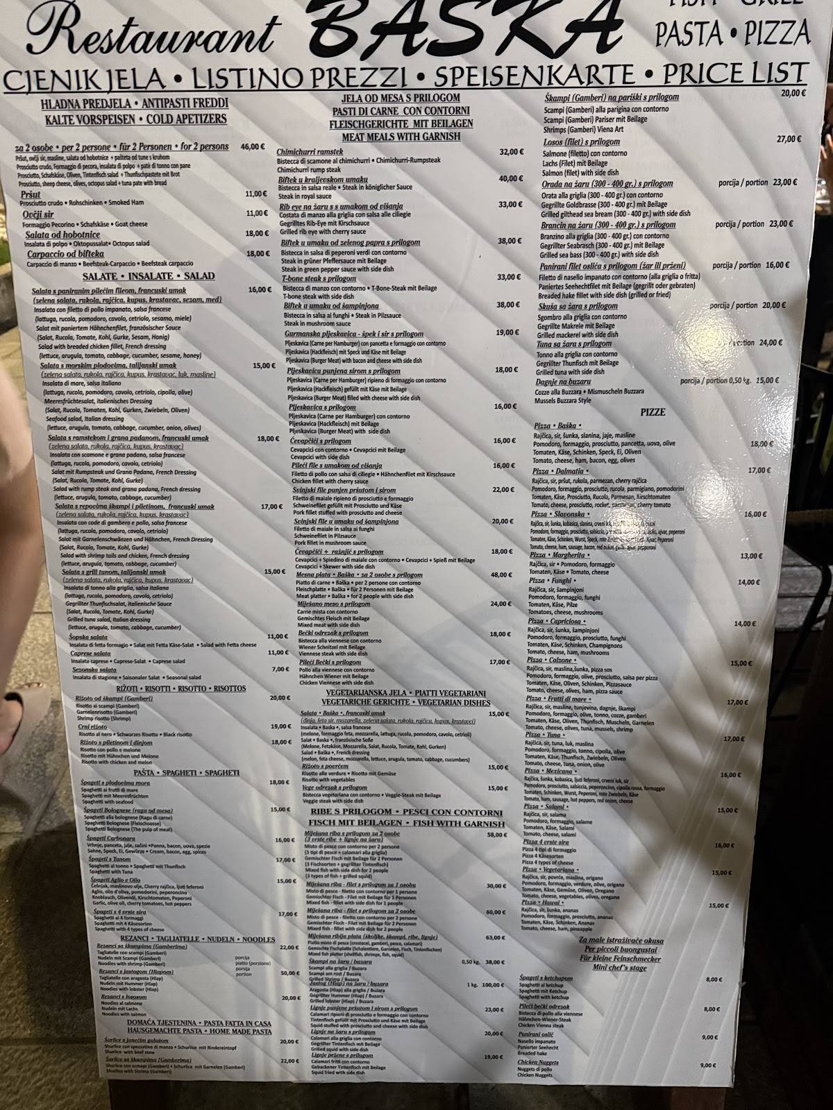 Menu di Restaurant Baška 