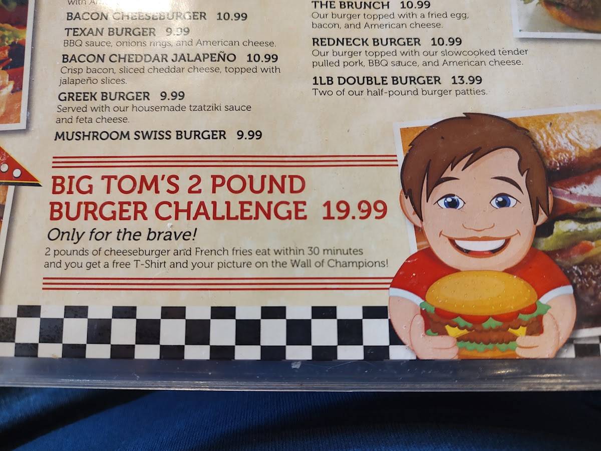 Menu at Big Tom's Diner restaurant, Winter Haven