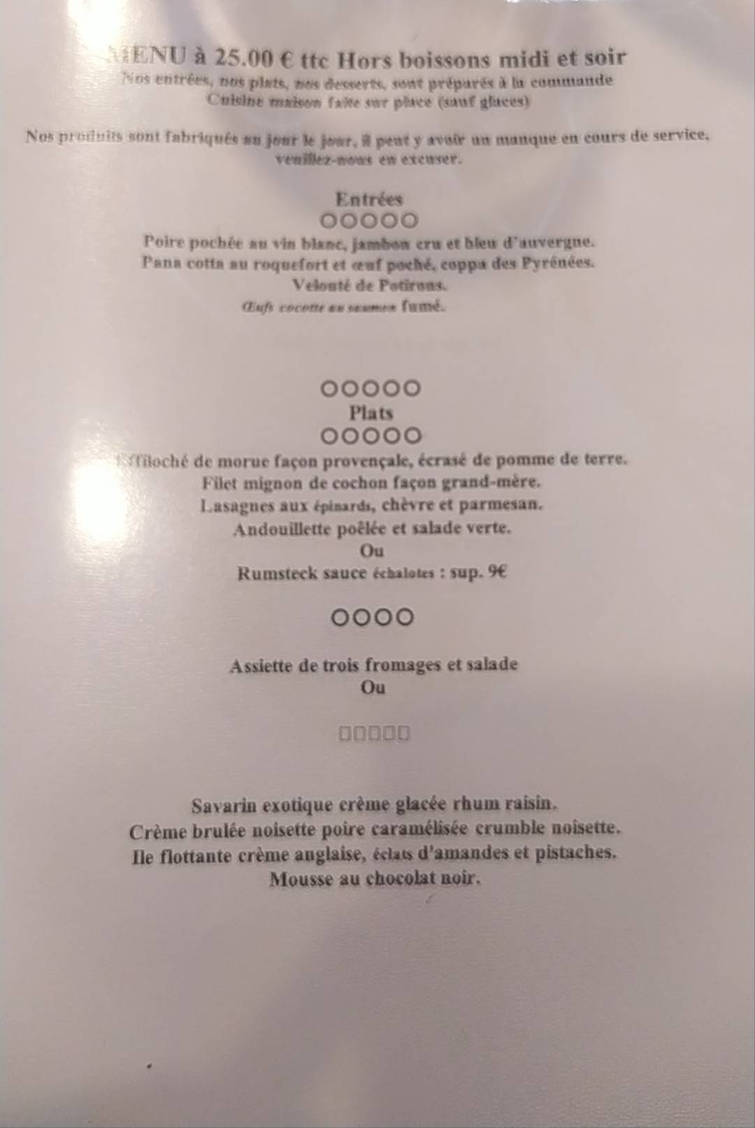 Menu de Restaurant Bisson