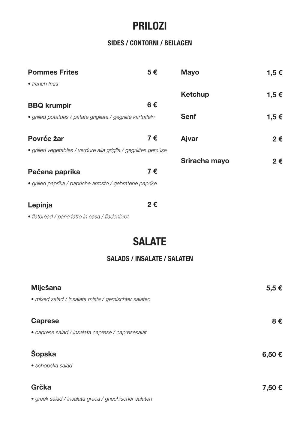 Menu di Bistro Mala Maslina 