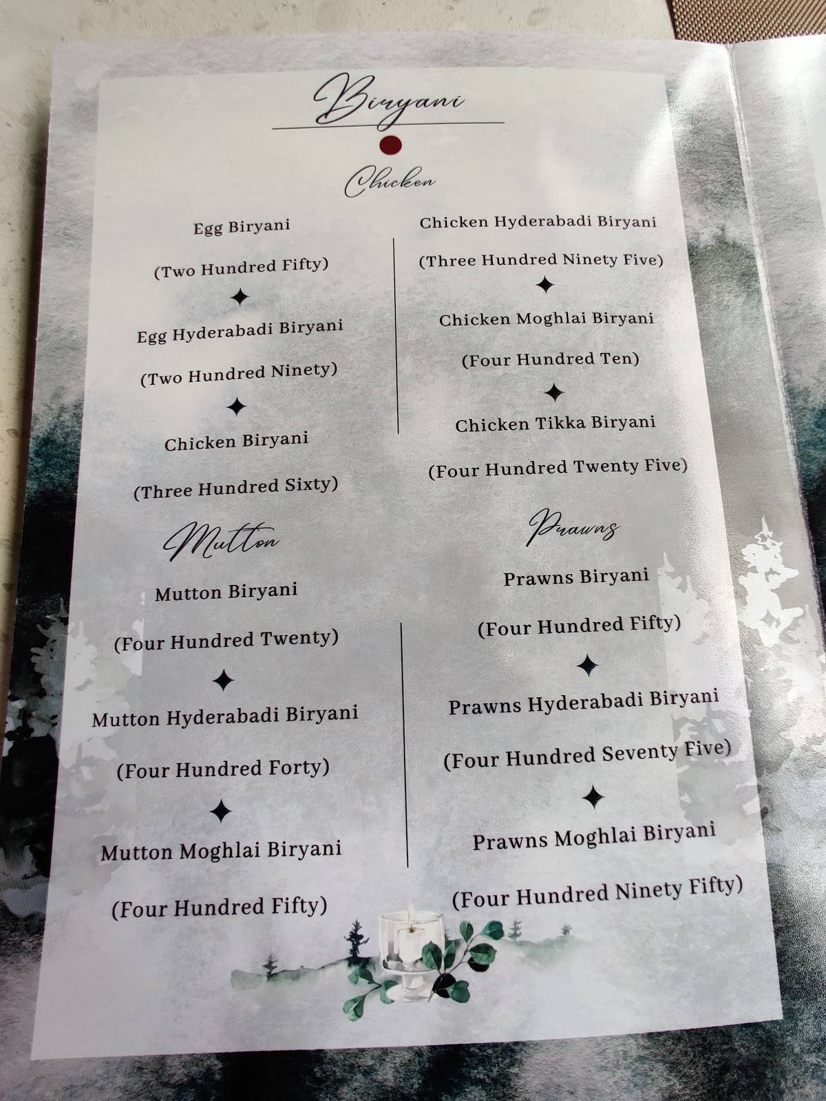Bon Vivant menu