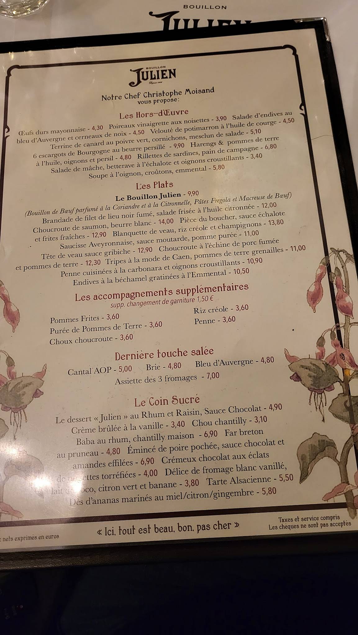 Menu de Bouillon Julien