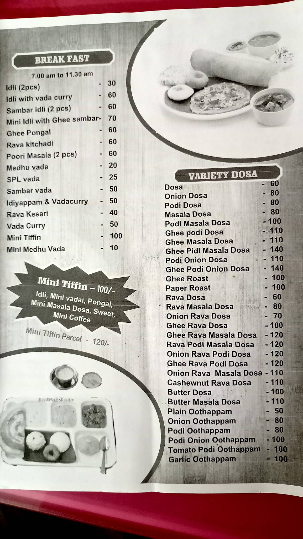 Brindha Bhavan Pure Vegetarian Restaurant menu