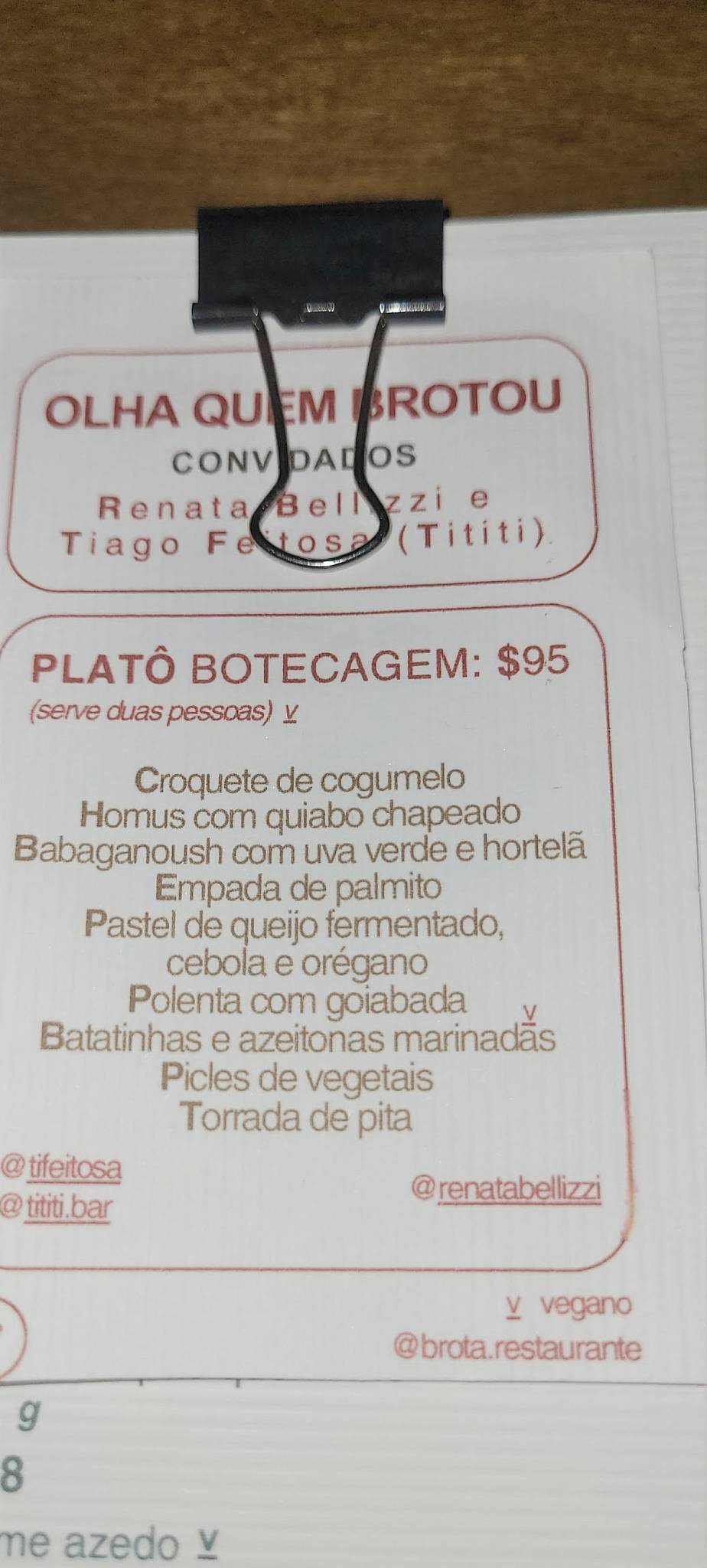 Brota cardápio