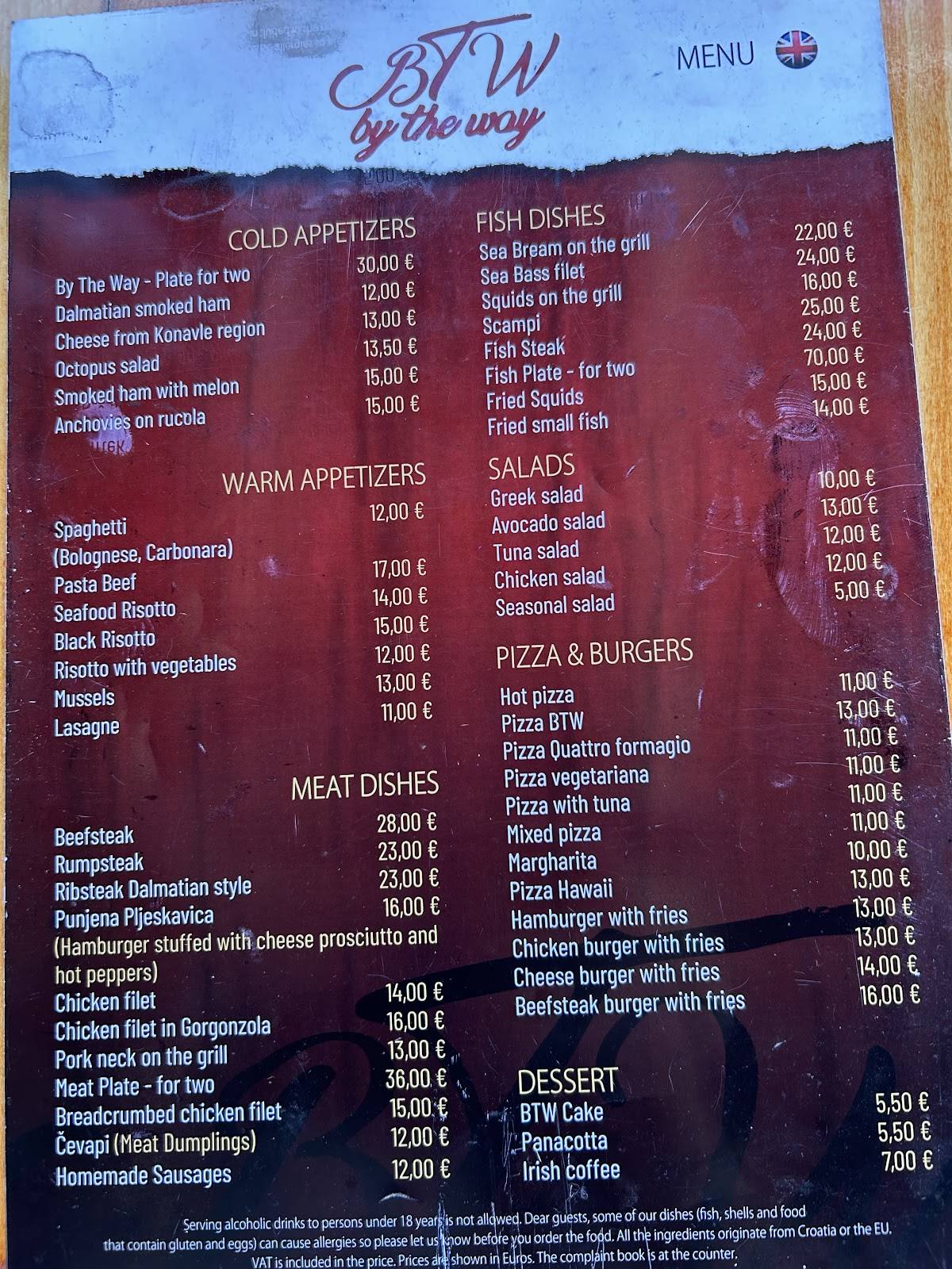 Menu di Restaurant By the way 