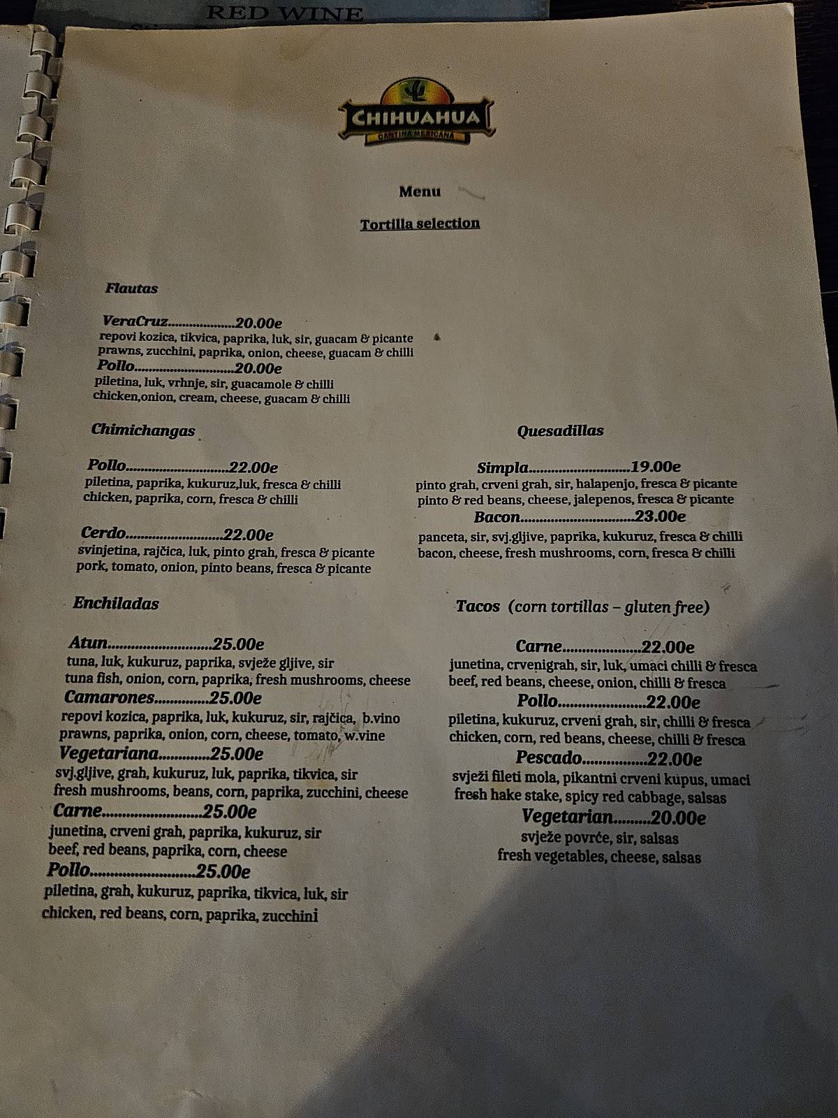 Menu di CHIHUAHUA Cantina Mexicana 