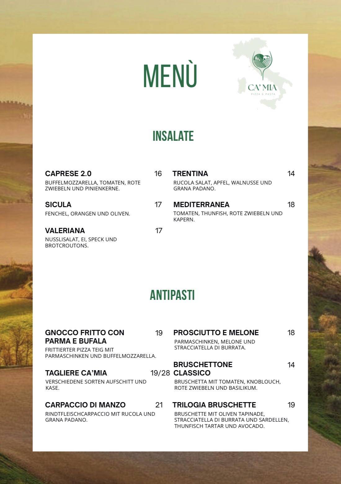 Menu di Ca’Mia 
