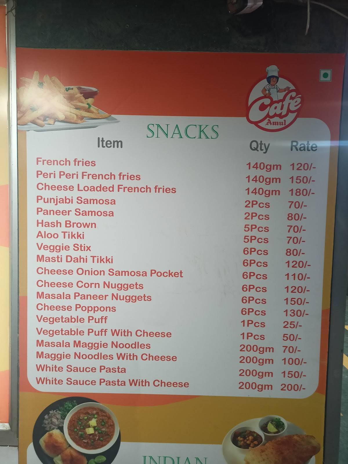 Cafe Amul @ Bhat menu