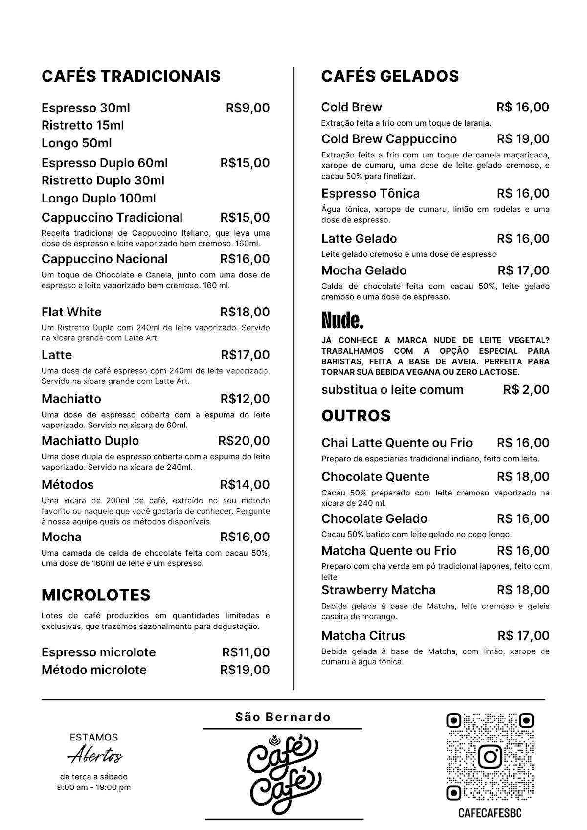 Café Café São Bernardo cardápio