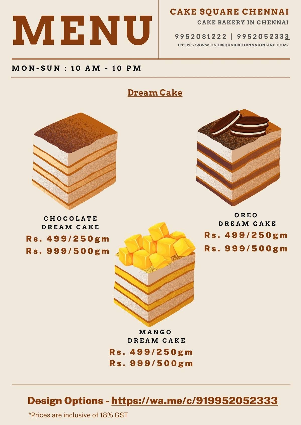 Cake Square Velachery The best Cake Shop in Chennai menu
