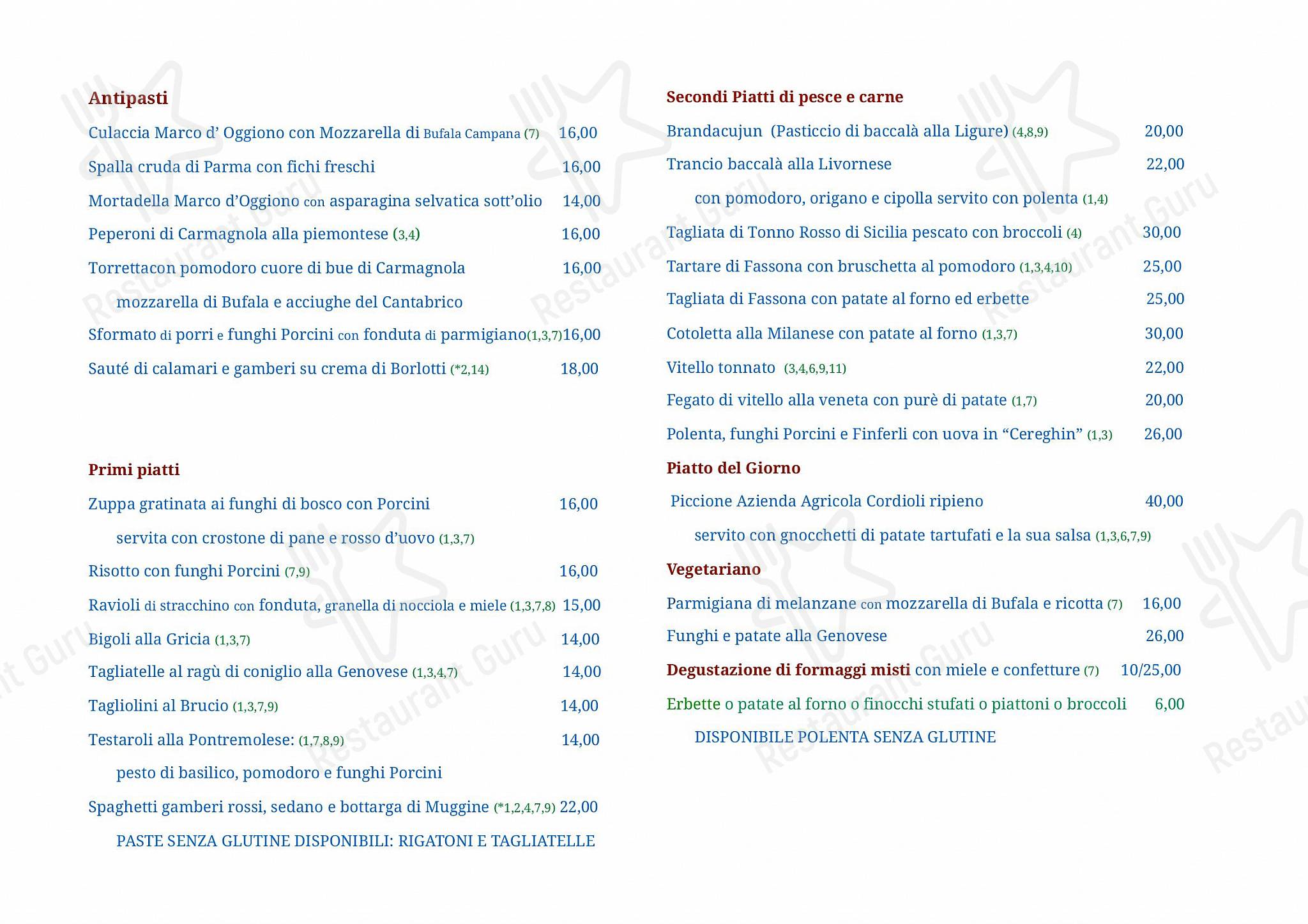 Menu di Cantina Piemontese - Ночное меню