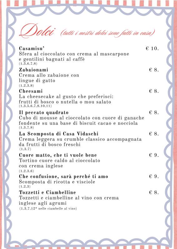 Menu di Casa Vidaschi 