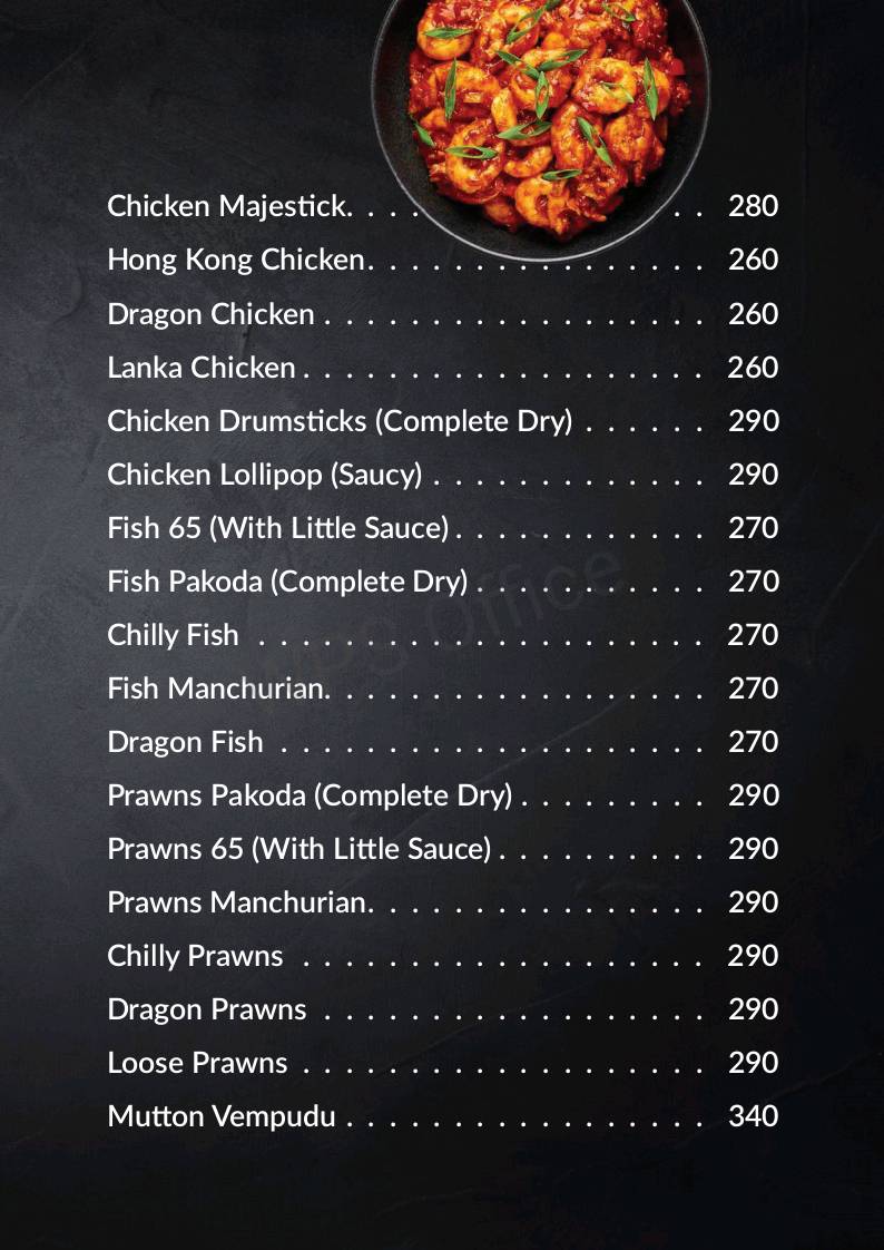 Chandoos Restaurant & Bakery menu