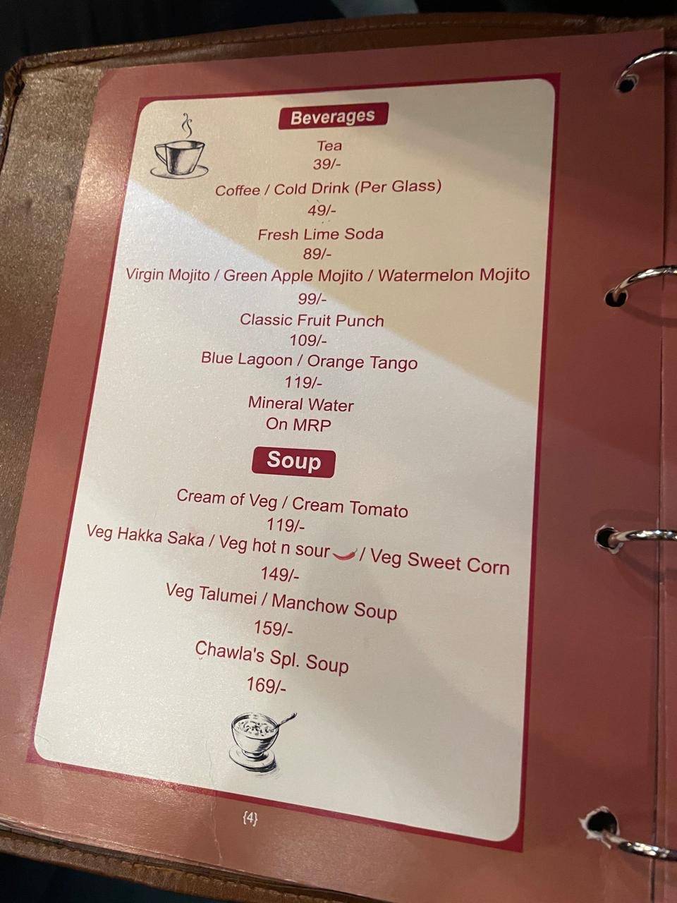 Chawla’s Veg Kitchen menu