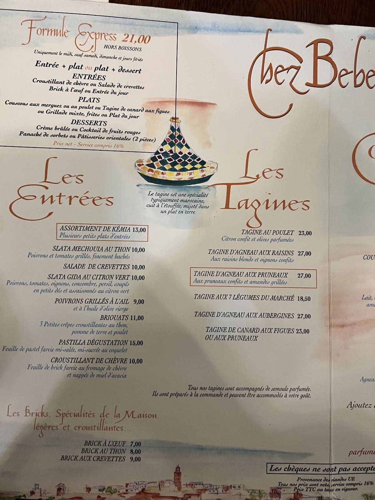 Menu de Chez Bébert