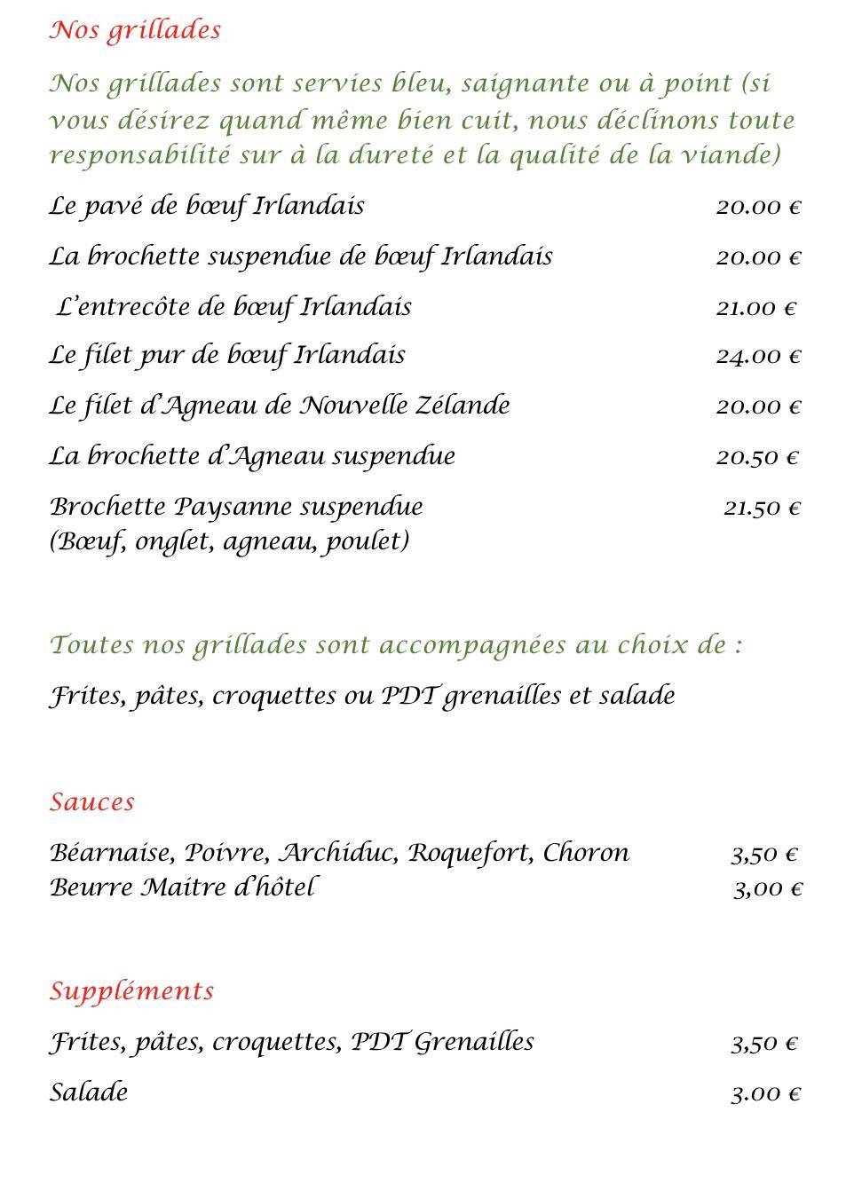 Menu de Chez Joseph