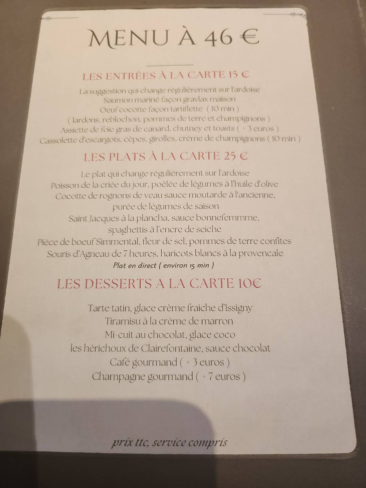 Menu de Chez Martin
