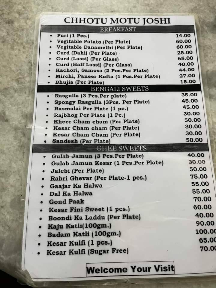 Chhotu Motu Joshi menu