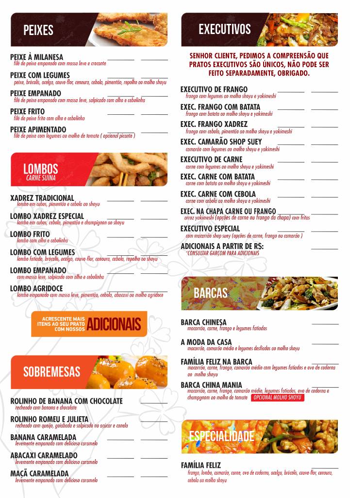 China Mania Restaurante cardápio