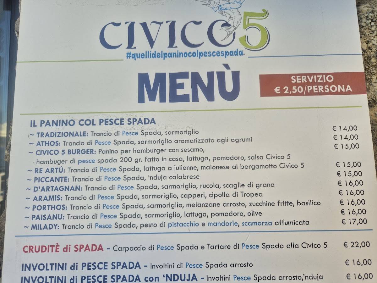 Menu di Civico 5 - #quellidelpaninocolpescespada 