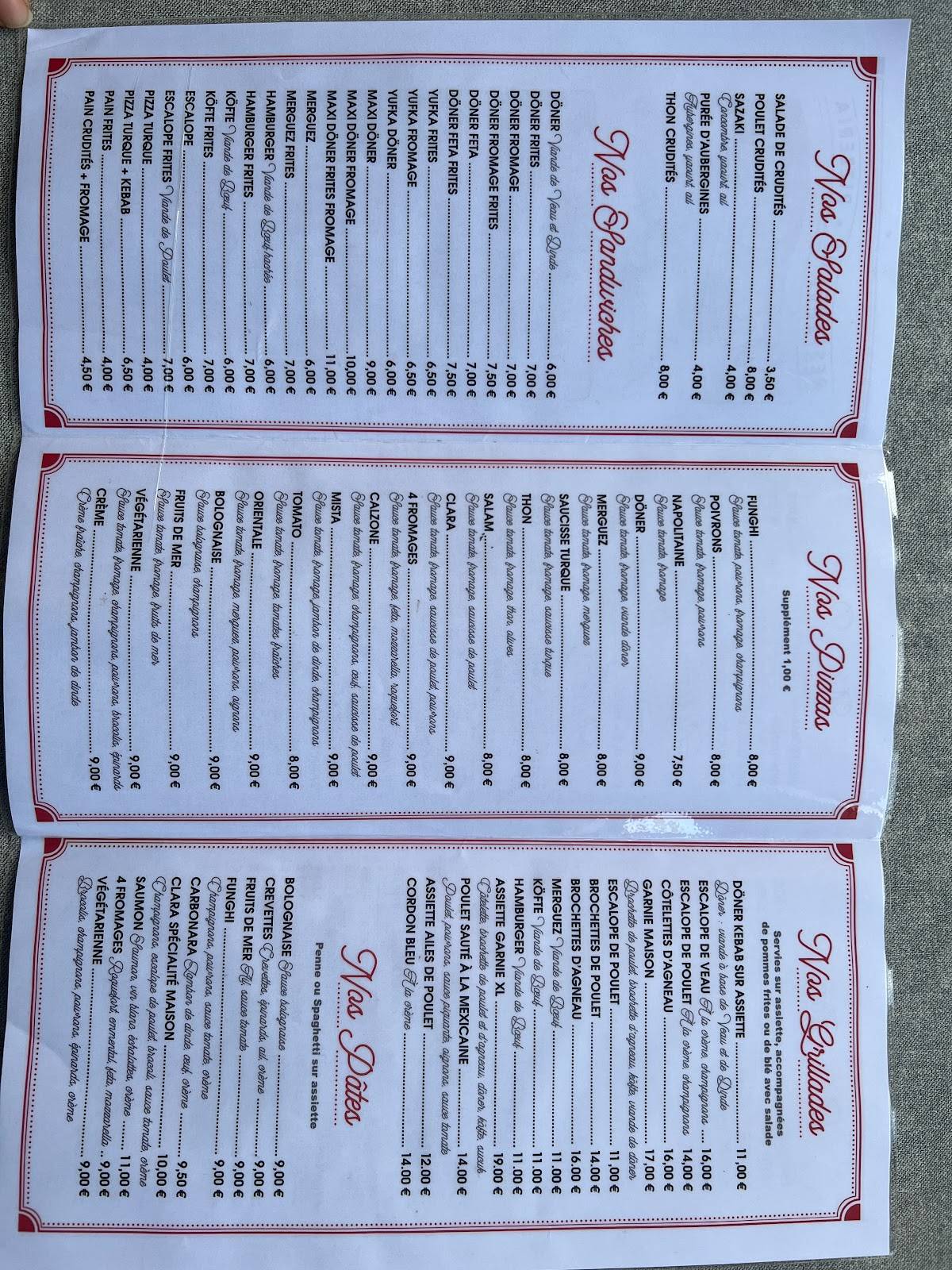Menu de Chez Clara