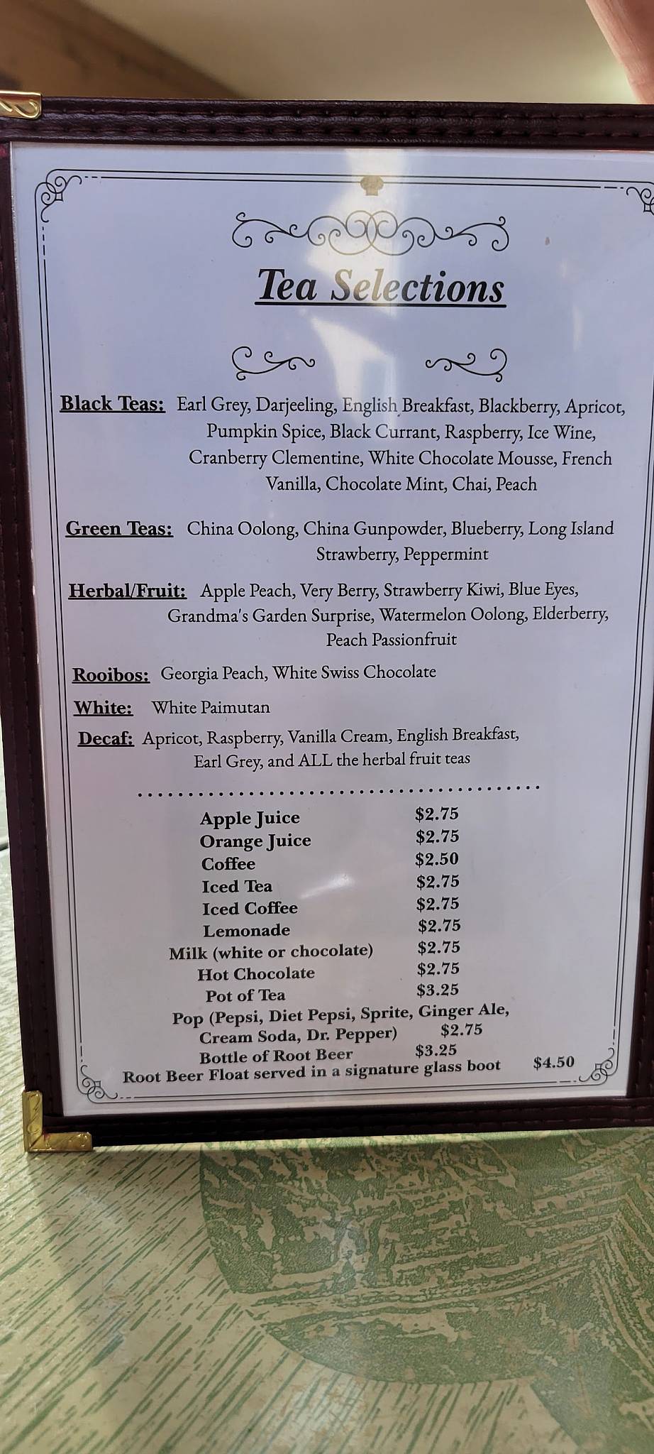 Menu at Clementine's Victorian Restaurant, Olmsted Falls