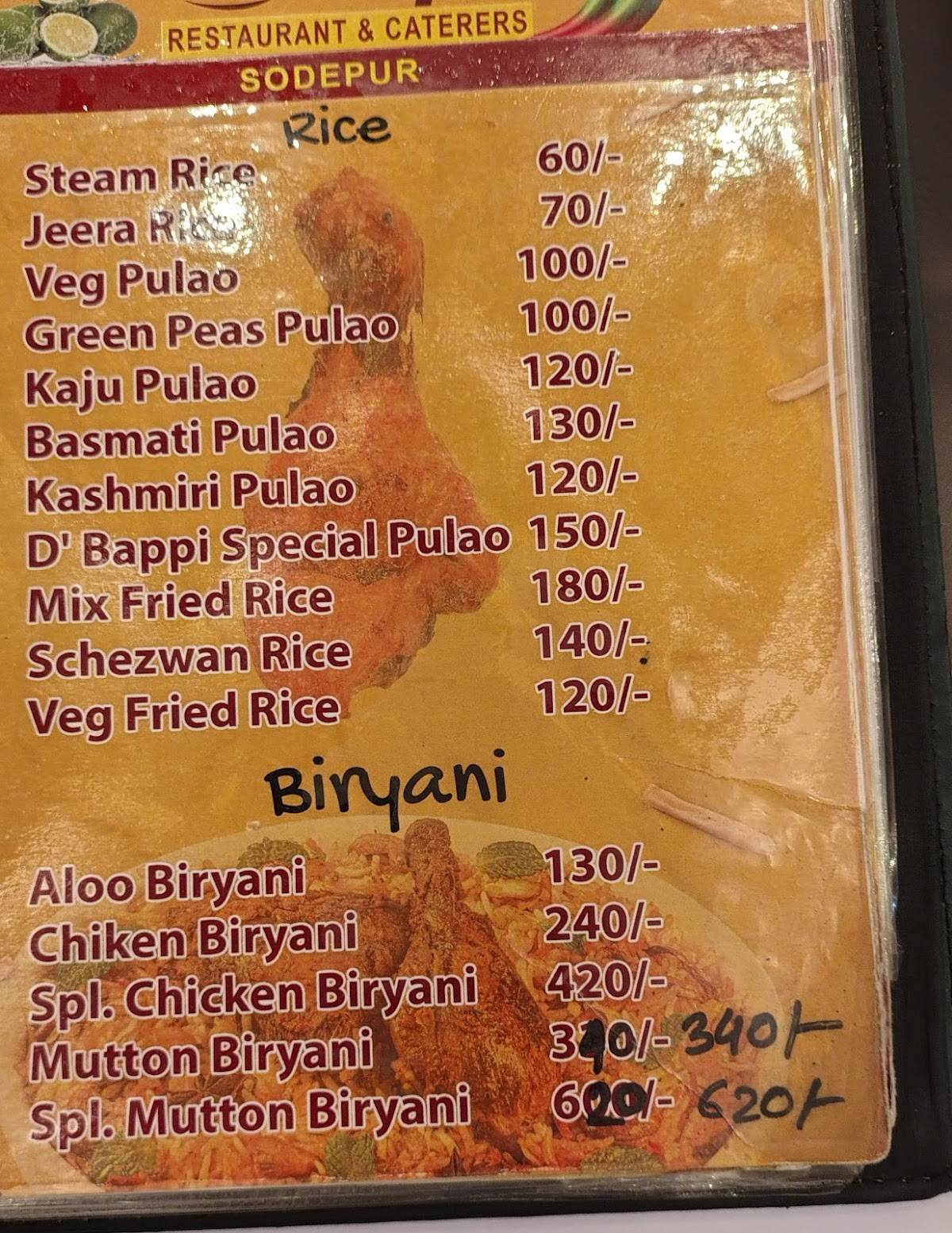 D Bapi Biriyani Sodepur Biryani Restaurant in Sodepur Kolkata menu