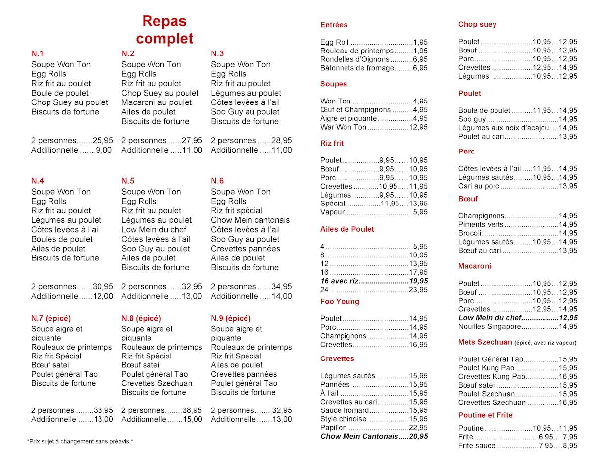 Menu de Restaurant Del