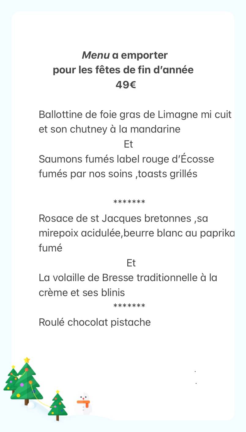 Menu de Restaurant Fa Bio Li