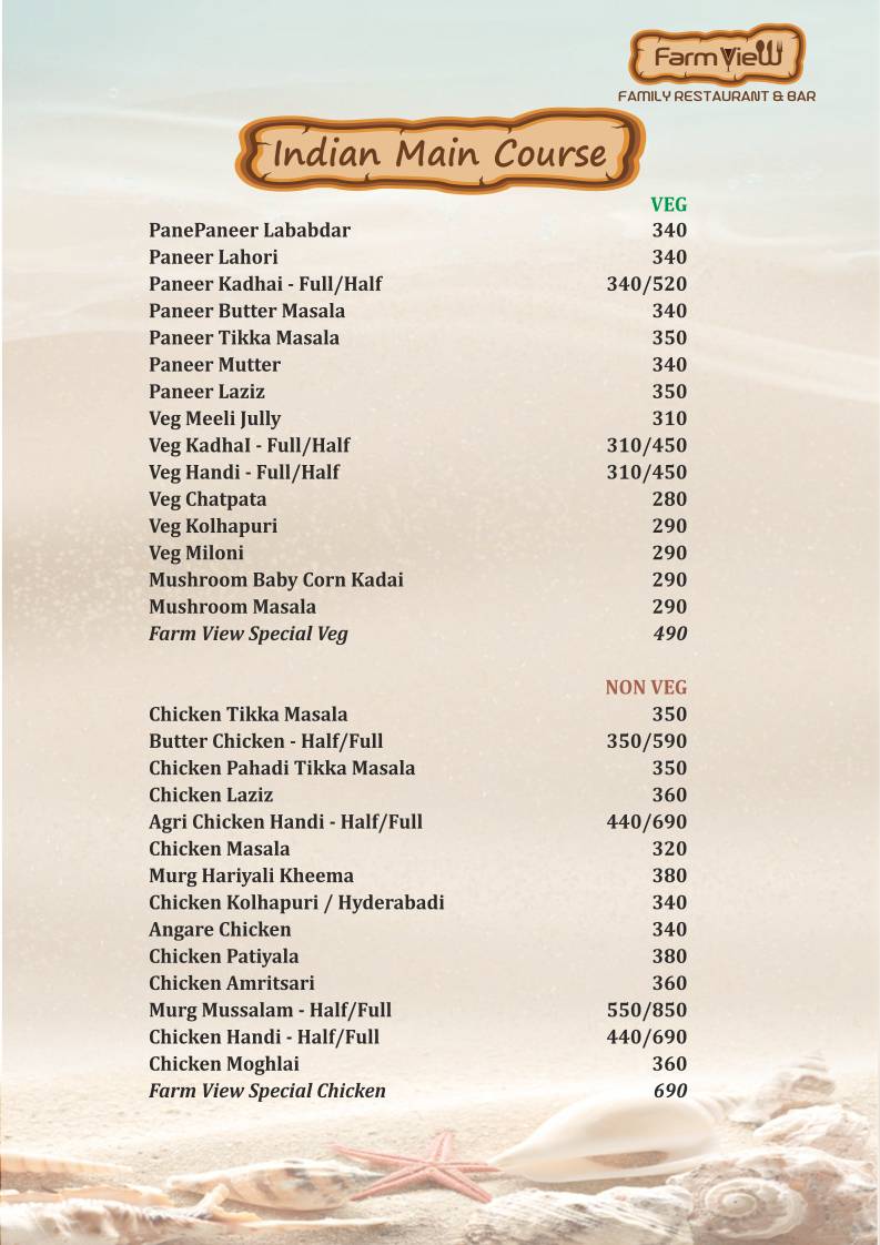 Farm View Family Restaurant & Bar menu
