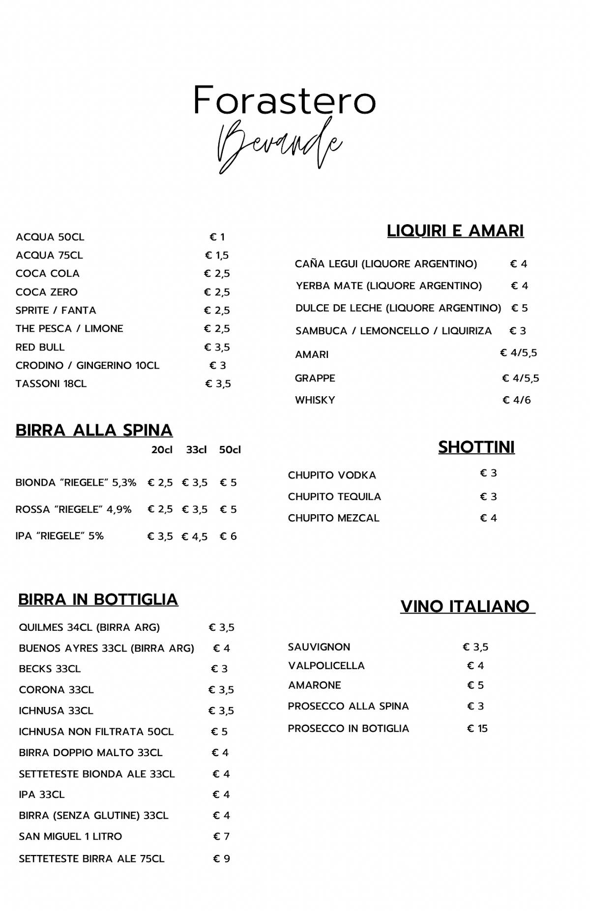 Menu di Forastero PD 