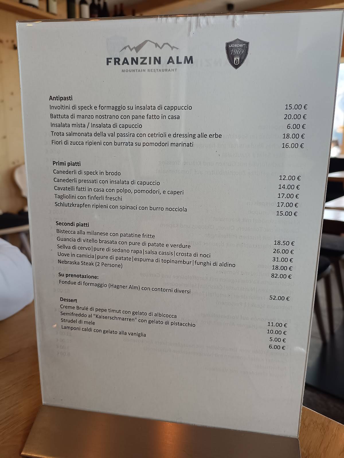 Menu di Franzin Alm 