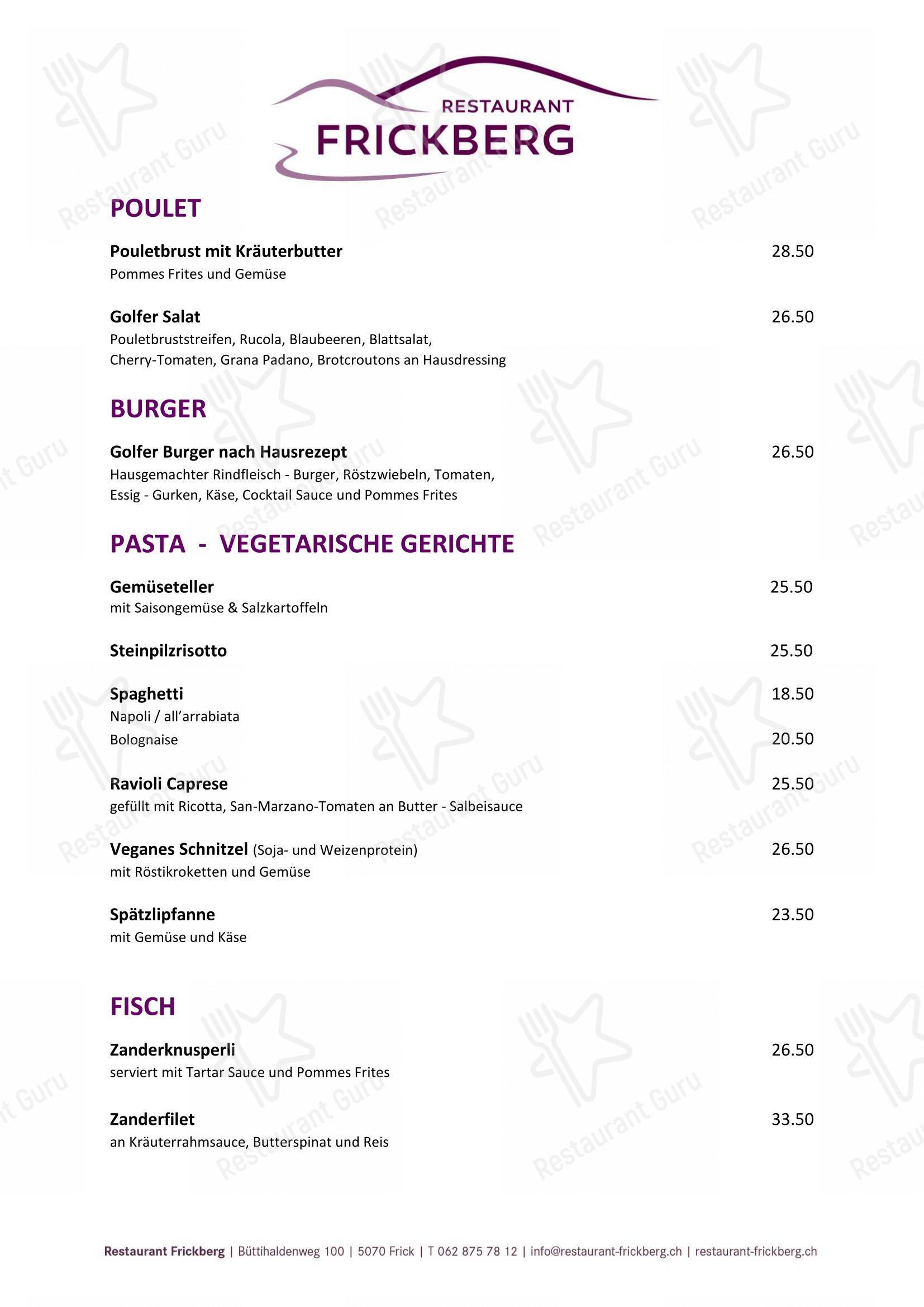 Menu per Restaurant Frickberg ristorante