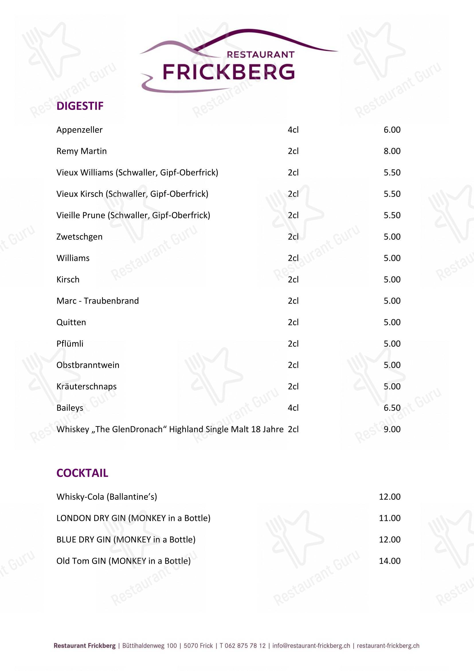 Restaurant Frickberg in Frick - Wine Menu