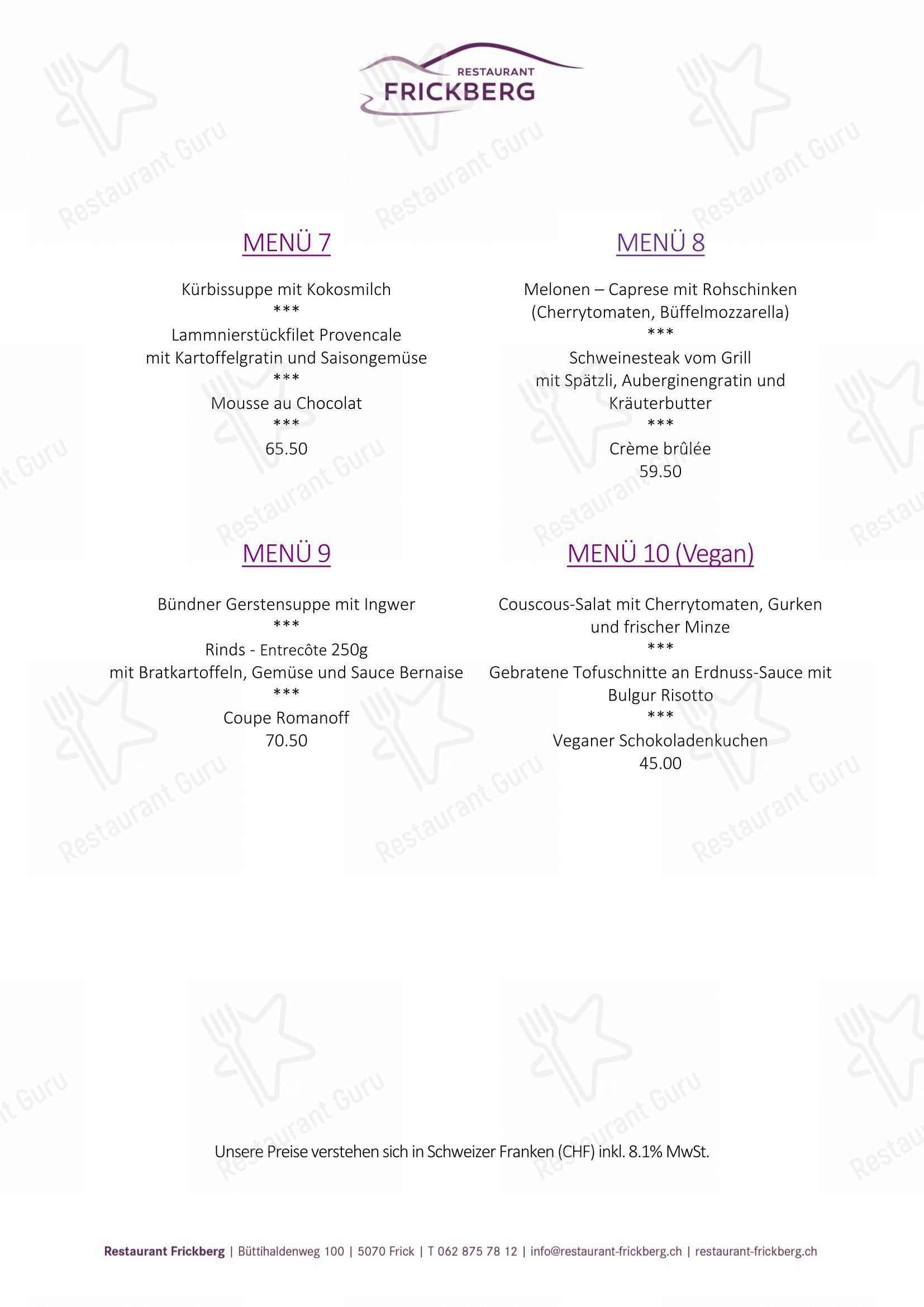 Restaurant Frickberg in Frick - At Home Catering Menu