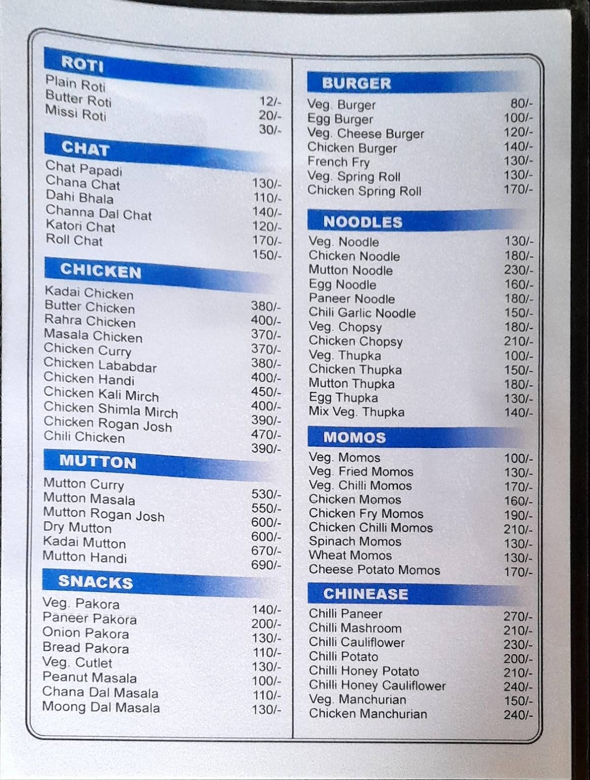 Friends Food Corner menu