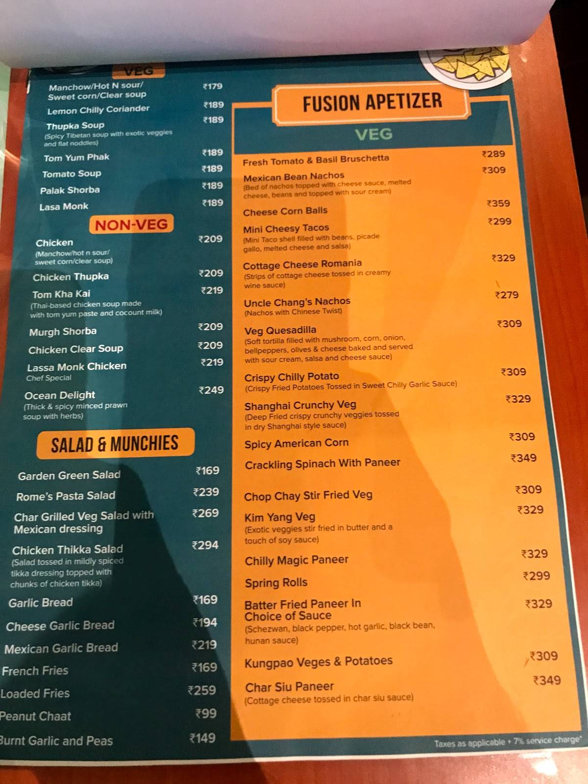Fusion Dhaba menu