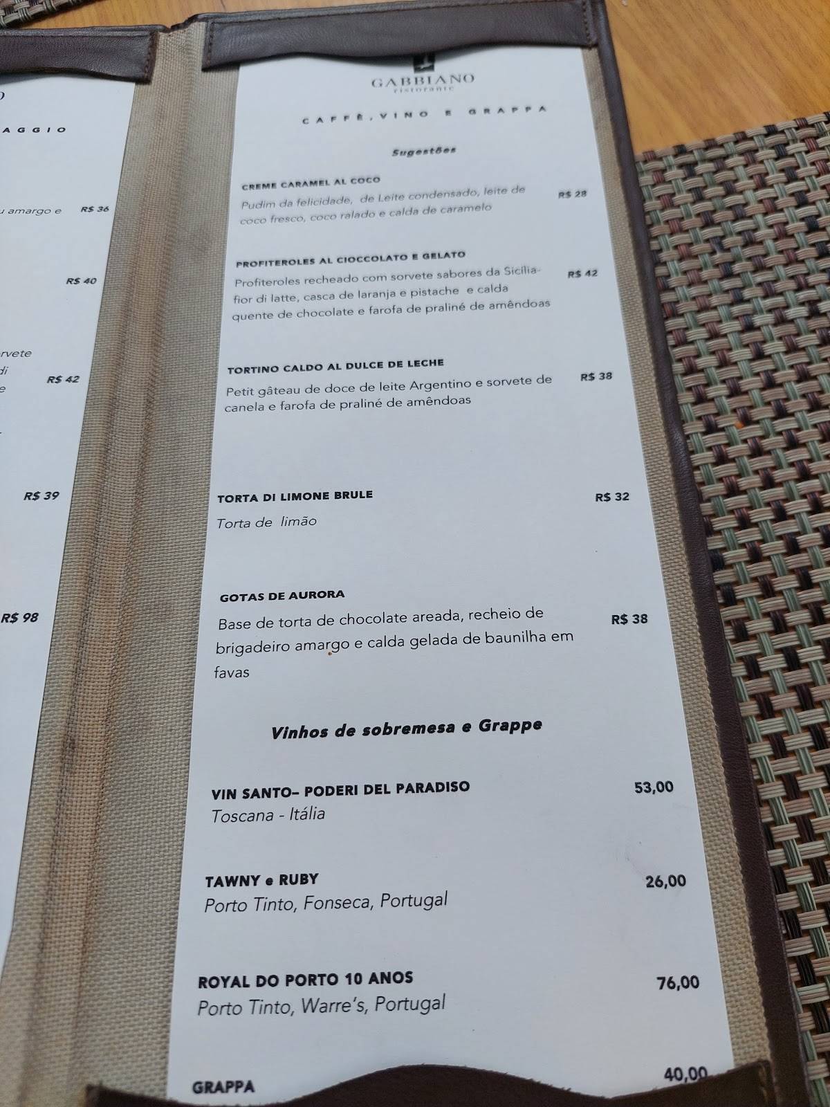 Gabbiano Ristorante cardápio