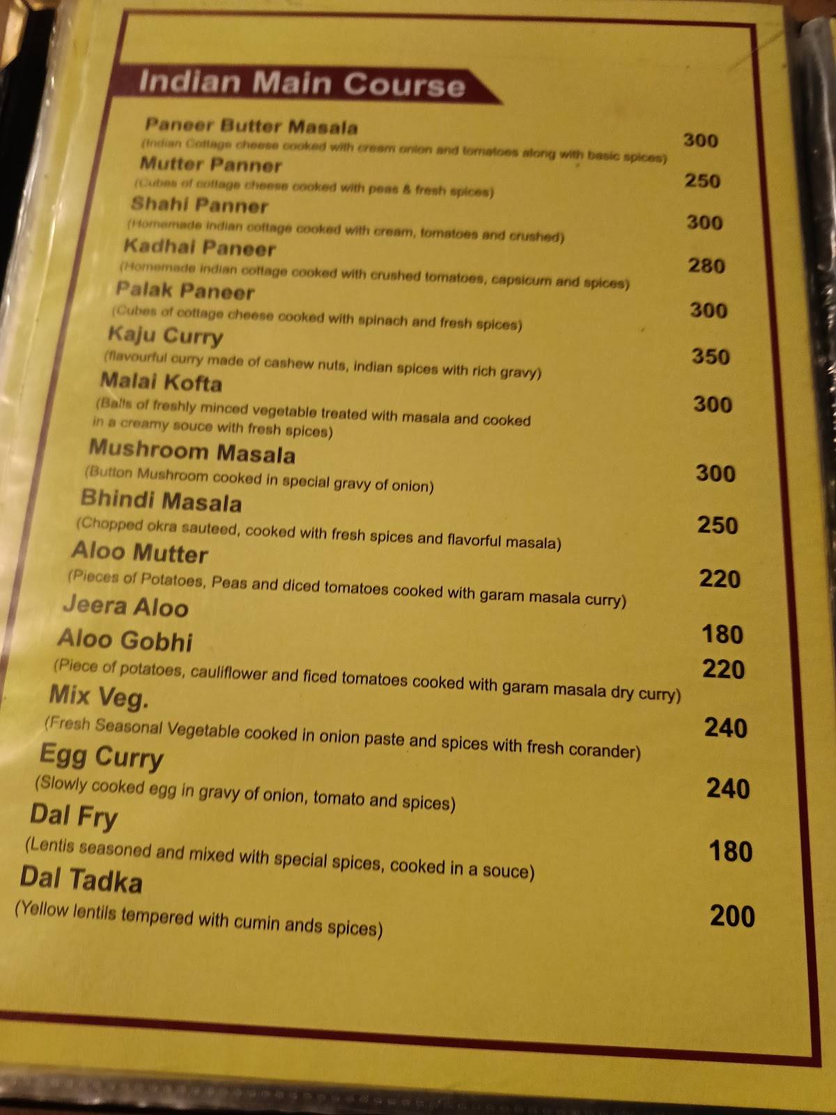 Gaji's Restaurant menu
