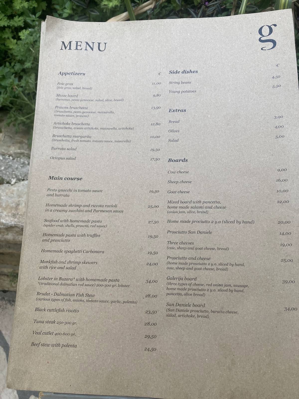 Menu di Galerija Bar Food 